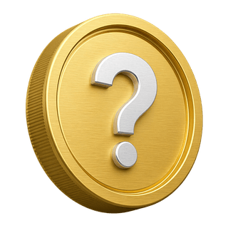 Élément décoratif de la page FAQ représentant une pièce d'or en 3D ornée d'un point d'interrogation